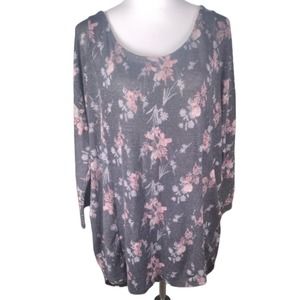 Faded Glory Women's 3X Charcoal Sparkle Floral Tunic Top